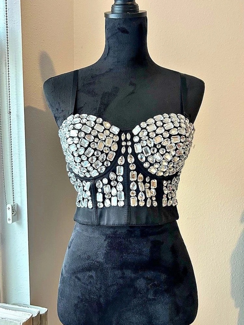 NWOT Black Rhinestone Crystal Studded Bustier Corset Top
